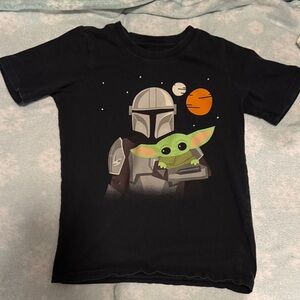 Star Wars Kids Black Tee with Mandalorian and Grogu